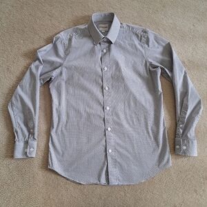 Scotch & Soda Men's Dress Shirt Circle Pattern White Blue Burgandy Size 15.5"